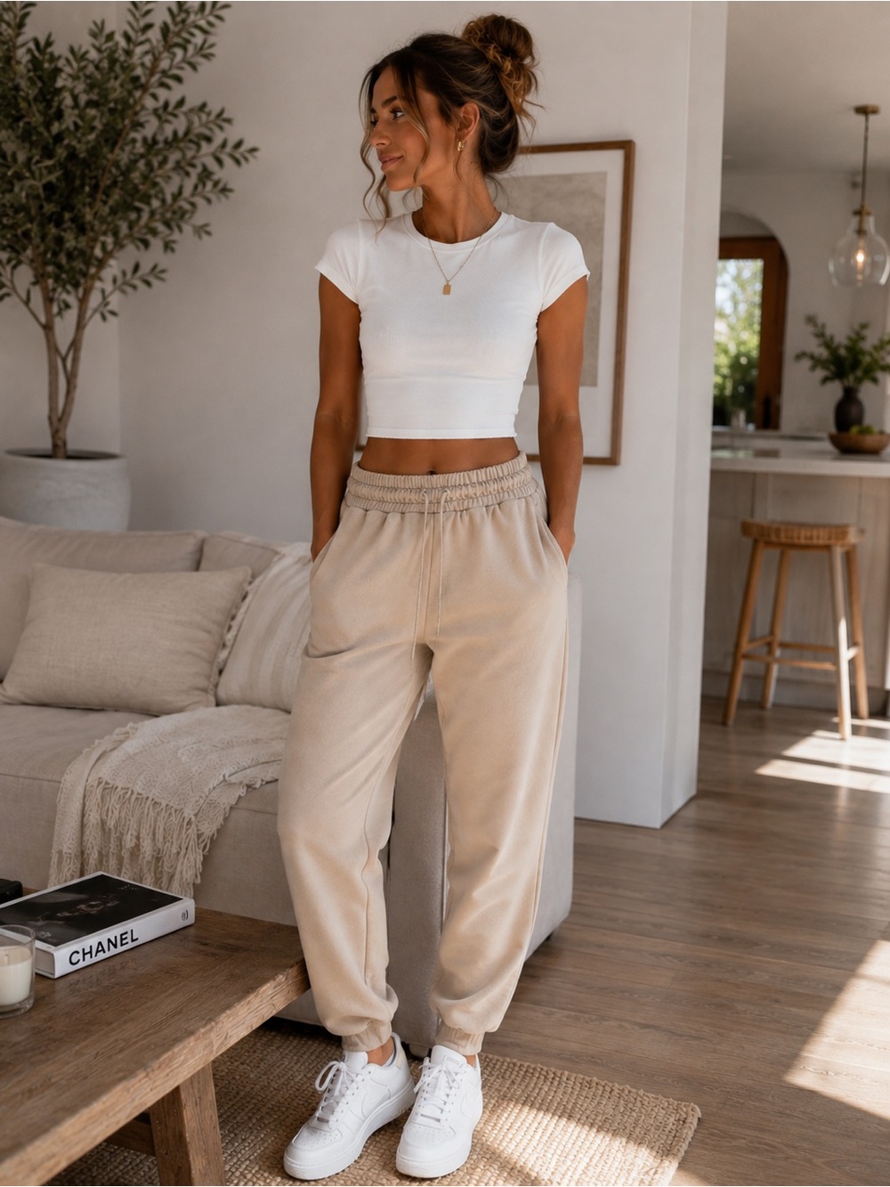 refuge Beige Drawstring Track Joggers
